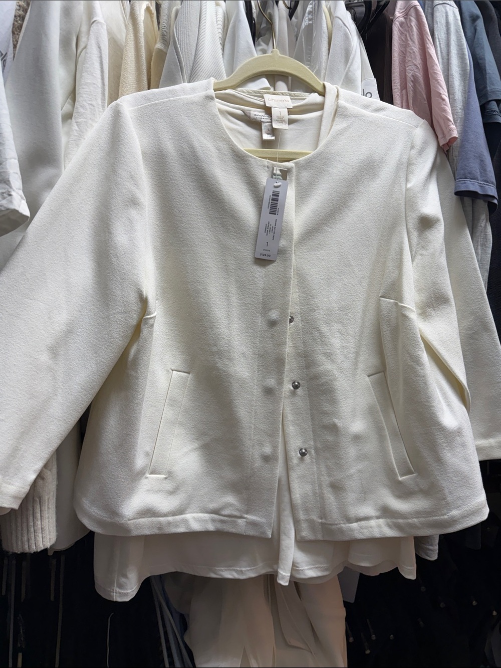 Chico's Ivory Collarless Snap-Front Jacket